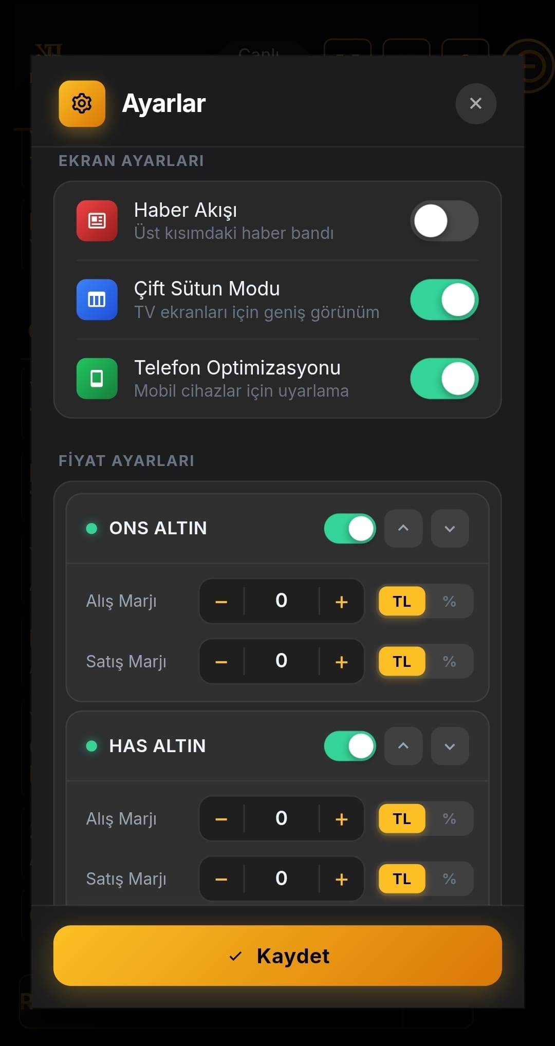Fiyat Ayarları